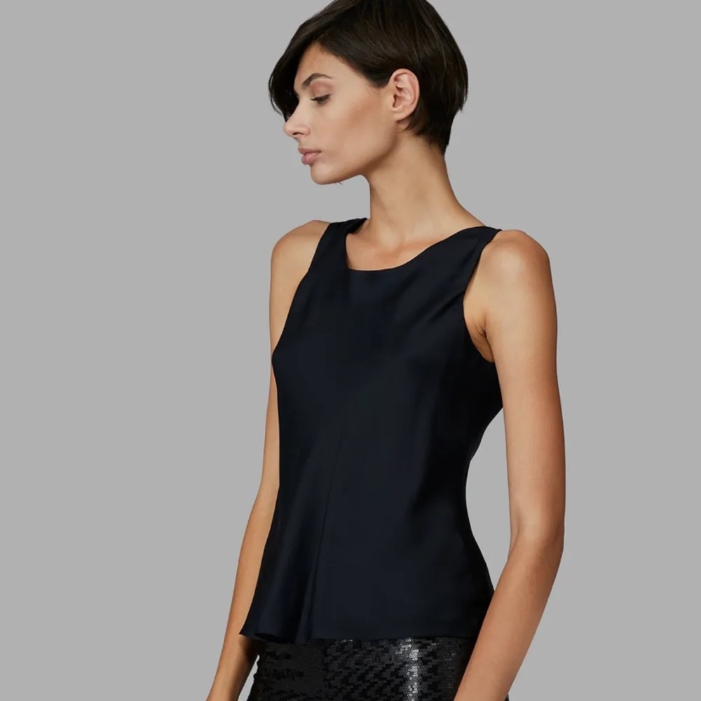 ARMANI COLLEZIONI elegant Silk Camisole Sleeveless top Navy Blue zipper